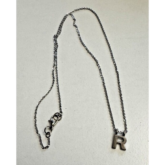 Silver Tone Initial R Pendant Necklace 24 Inch Chain Personalized Letter Pendant - Picture 4 of 7